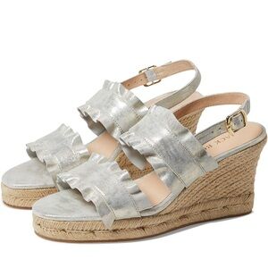 Jack Rogers Rosie Ruffle Wedge In Platinum Women's Size 9M Espadrille